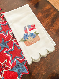 American Flags Hydrangea Basket Scalloped Tea Towel
