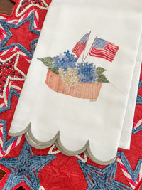 American Flags Hydrangea Basket Scalloped Tea Towel