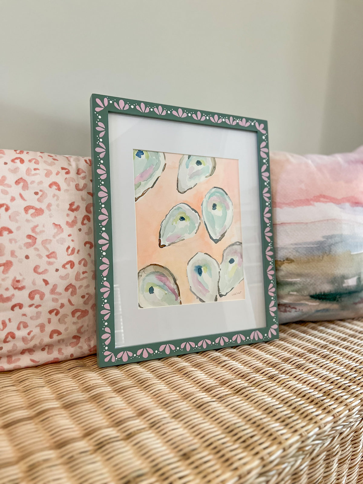 Oysters On Coral: Green Framed