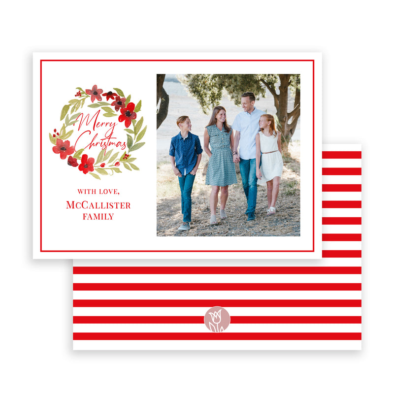 Red Floral Wreath Photo Card
