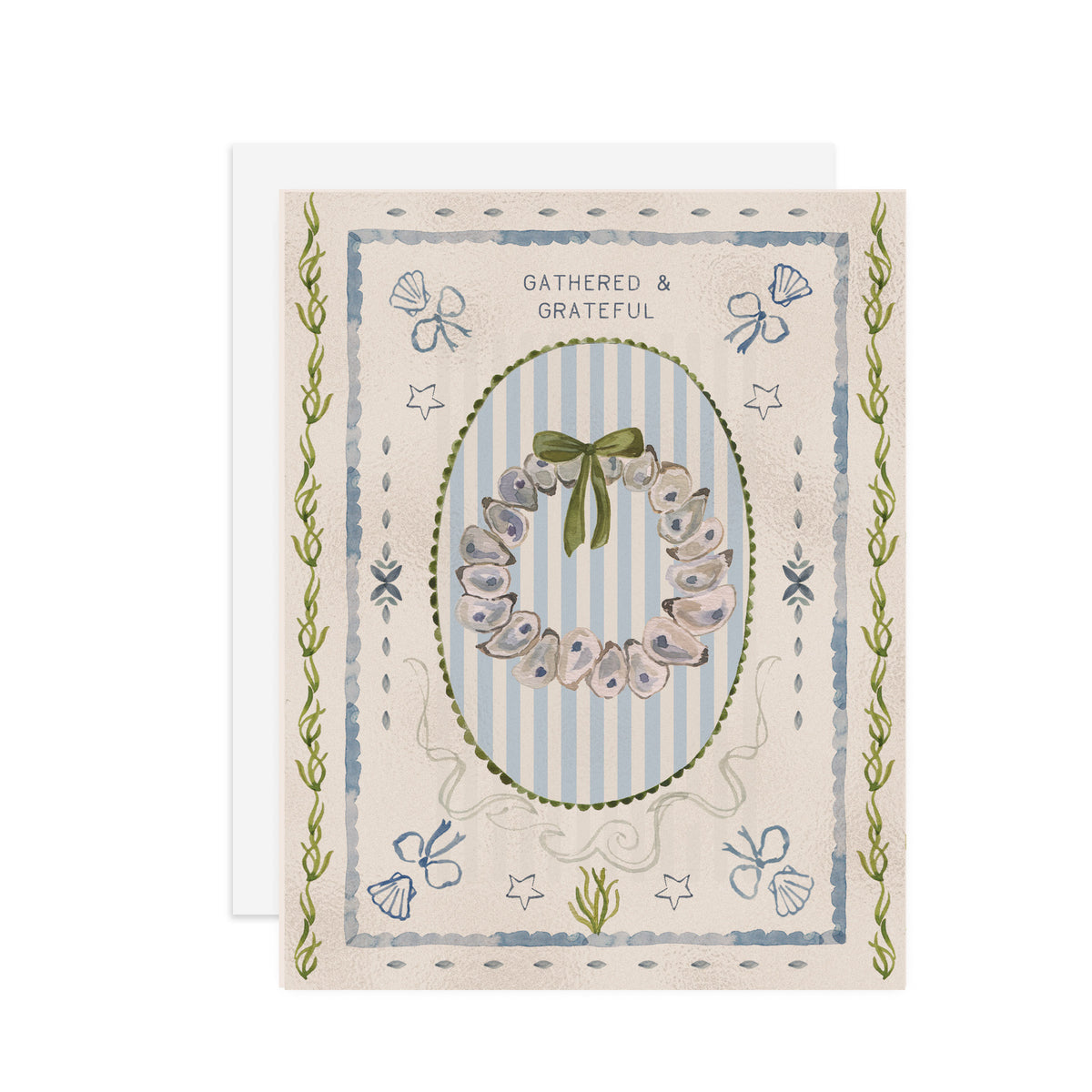 Oyster Wreath Gathered & Grateful -  watercolor A2 card