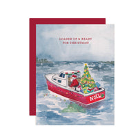 Santa Boat -  Watercolor Christmas Card - A2