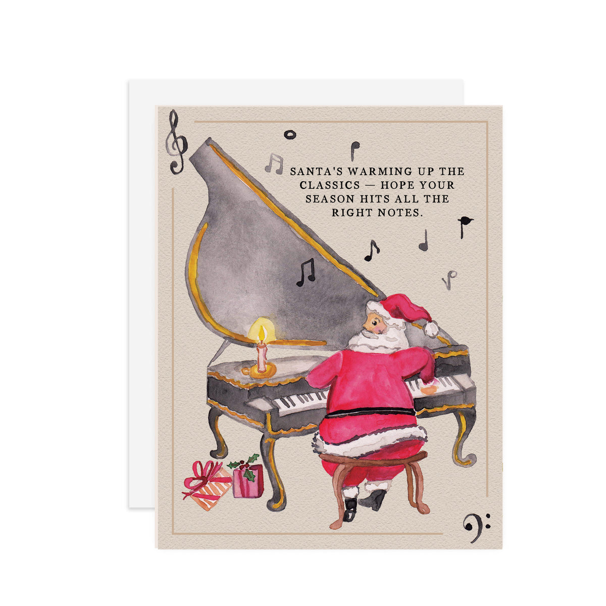 Piano Santa -  Watercolor Christmas Card - A2