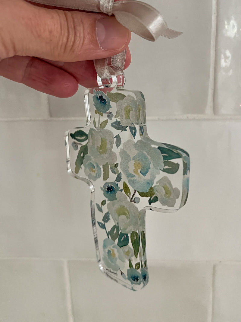 Floral Cross Acrylic Ornament