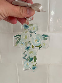 Floral Cross Acrylic Ornament