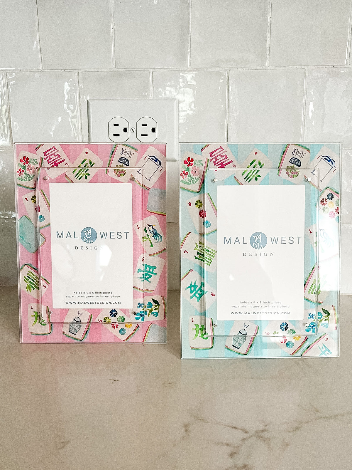 Pink Mahjong Watercolor Acrylic Picture Frame