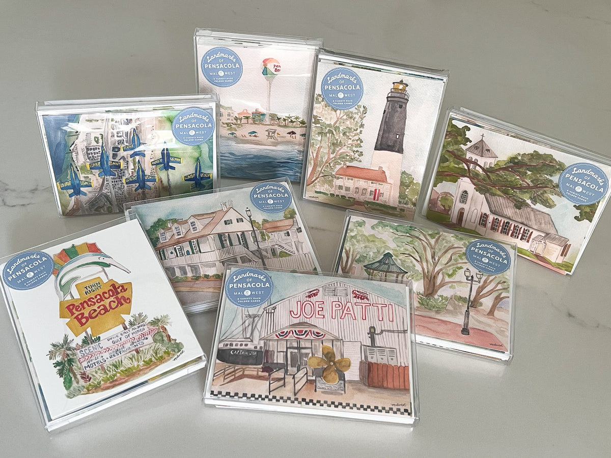 Pensacola Landmarks Box Set: - A2 notecard pack of 8