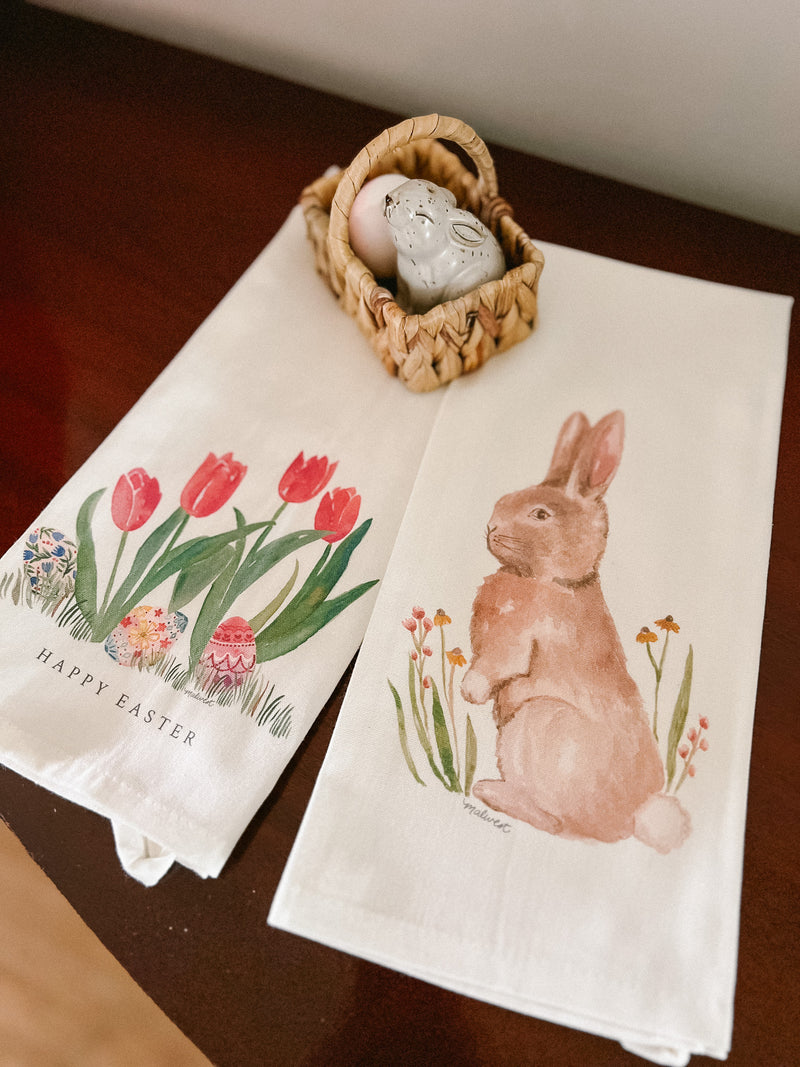 Bunny and Wildflowers Tea Towel