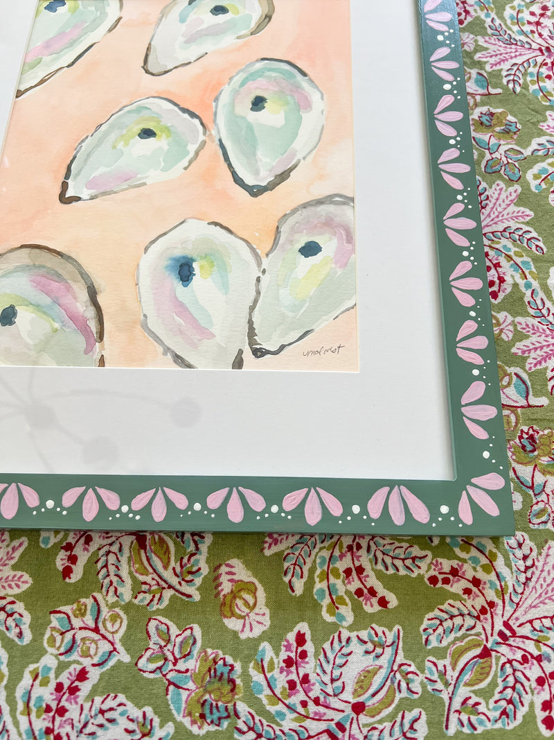 Oysters On Coral: Green Framed