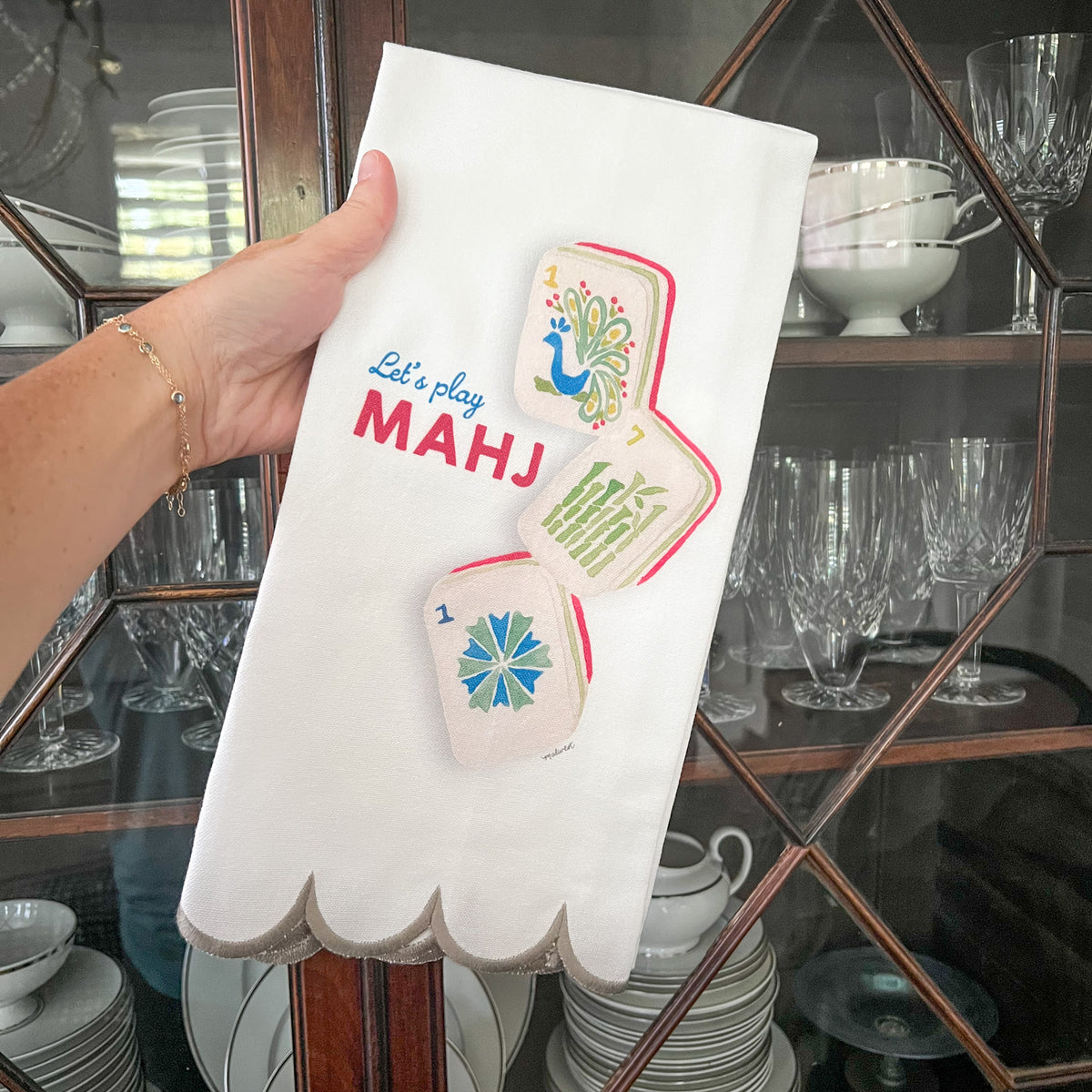 Mahjong Scalloped Tea Towel