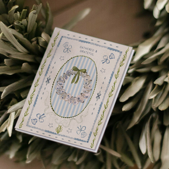Oyster Wreath Gathered & Grateful -  watercolor A2 card