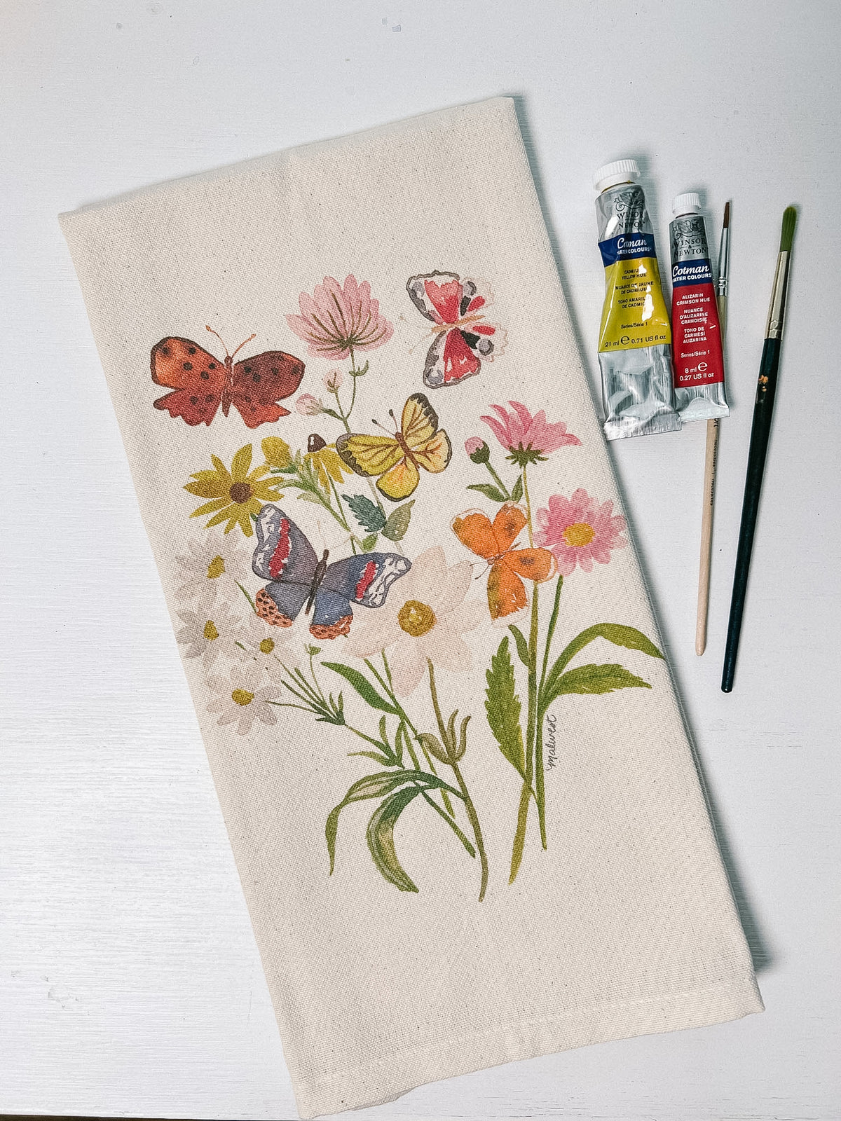 Butterfly and Blooms Tea Towel