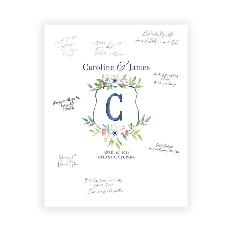 Custom Monogram Crest Wedding Guest Book Alternative