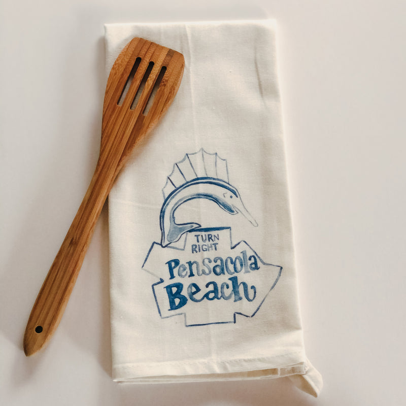 Pensacola Beach Sign Tea Towel