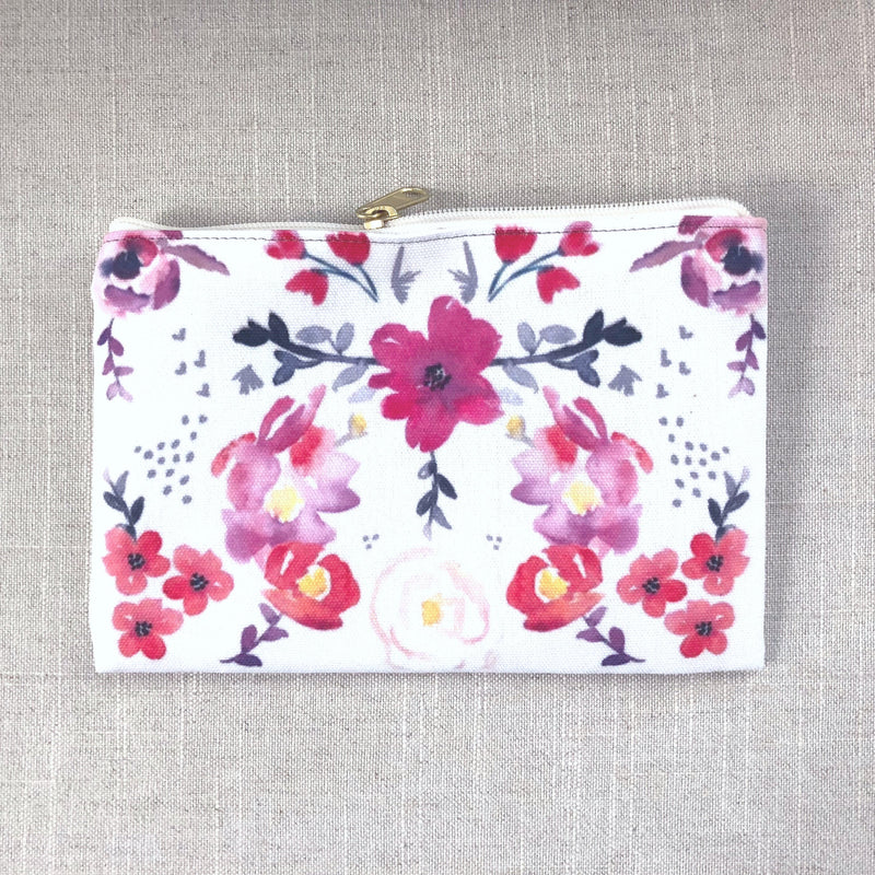 Pink Floral Accessory Pouch