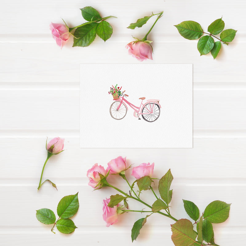 Pink Bike Watercolor Print